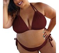 Bikini Damen Große Größen Bikini Bademode Übergröße Bikini Set Mollige Frauen Neckholder Plus Size Badeanzug Triangel Gepolstert Oberteil High Waist Bikinislips Shorts