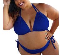 Bikini Damen Große Größen Bikini Bademode Übergröße Bikini Set Mollige Frauen Neckholder Plus Size Badeanzug Triangel Gepolstert Oberteil High Waist Bikinislips Shorts