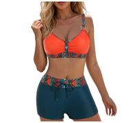 Bikini Damen Set 2 Teilig Triangel Bikini Oberteil Push Up Rückenfreies Bikinioberteile Badeshorts High Waist Bauchweg Bademode Badeanzug Damen 2 Set Sommer Swimsuit Beachwear