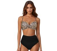 Bikini Damen Set Bauchweg Sexy High Waist Push Up Zweiteiliger Badeanzug Twist Front Bademode Bikini Sets Push Up Bademode Badeanzüge Sexy V Ausschnitt Mid-High Waisted Bikinihose Swimsuit