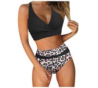 Bikini Damen Set Bauchweg Sexy High Waist Push Up Zweiteiliger Badeanzug Twist Front Bademode Bikini Sets Push Up Bademode Badeanzüge Sexy V Ausschnitt Mid-High Waisted Bikinihose Swimsuit