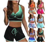 Bikini Damen Set, Bikini Damen Bauchweg Zweiteilige Push Up Cross Back Bikinioberteile mit Gepolsterte und Bikini Shorts High Waist Badeanzug Damen 2 Teilig Sommer Bikinis Bademode Swimsuit