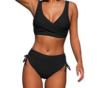 Bikini Damen Set, Bikini Damen Bauchweg Zweiteiliger Push Up Badeanzug Einfarbig V Ausschnitt Sexy Badeanzüge High Waist Bauchkontrolle Bademode Sommer Frauen 2pc Bikini Sets Swimsuit