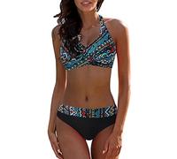 Bikini Damen Set, Bikini Damen Set Zweiteiliger Badeanzug V-Ausschnitt überkreuztes Bikini Bademode Neckholder Bikini Sets Sommer Sexy Bauchweg Badeanzüge für Damen Swimsuit Beachwear