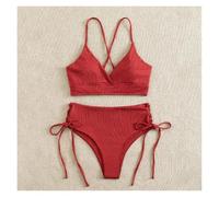 Bikini Damen Set Bikini-Set for Damen, sexy Badeanzug, Schnürung, Dreieck-Bikinis(Red,S)