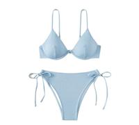 Bikini Damen Set Bügel Sexy Bikini Biquini Padded Push Up Bandage Badeanzug Damen Bademode(Gray Blue,M)