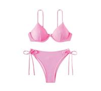 Bikini Damen Set Bügel Sexy Bikini Biquini Padded Push Up Bandage Badeanzug Damen Bademode(Pink,M)