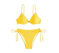 Bikini Damen Set Bügel Sexy Bikini Biquini Padded Push Up Bandage Badeanzug Damen Bademode(Yellow,M)