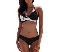 Bikini Damen Set, Colour-Blocking Zweiteiliger Badeanzug für Damen, Crossback Bikinis Oberteil Damen V Ausschnitt Low Waist Triangel Bikinis-Unterteile Trendy Bademode Swimsuit für Strand