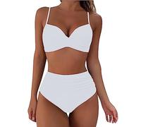 Bikini Damen Set Cross Badeanzüge V Ausschnitt Push Up Zweiteiliger Badeanzug Sexy High Waist Ruched Bauchweg Sommer Tankini Zweiteiliger Beachwear Anzug Mit Bauchkontrolle Swimsuit