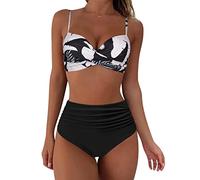 Bikini Damen Set Cross Badeanzüge V Ausschnitt Push Up Zweiteiliger Badeanzug Sexy High Waist Ruched Bauchweg Sommer Tankini Zweiteiliger Beachwear Anzug Mit Bauchkontrolle Swimsuit
