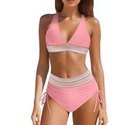 Bikini Damen Set High Waist Badeanzug Bauchweg Push Up Sexy Bademode Farbblock Badeanzüge Bikinioberteil Und Bikini Hose Zweiteiliger Sommer Bikinis Badebekleidung Swimsuit