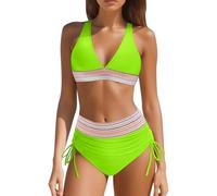 Bikini Damen Set High Waist Badeanzug Bauchweg Push Up Sexy Bademode Farbblock Badeanzüge Bikinioberteil Und Bikini Hose Zweiteiliger Sommer Bikinis Badebekleidung Swimsuit