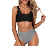 Bikini Damen Set High Waist - Bandeau Bikini Damen Sport Zweiteilig Badeanzug Sexy Crop Tankini Top Hohe Taille Taillenslips Bademode Strandmode Sportbikini Badeanzüge Bikini-Sets für Damen