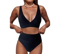 Bikini Damen Set High Waist Breite Träger Bademode Push Up Bauchweg V Ausschnitt Bikini Oberteil mit Bikinihose Swimsuit Zweiteiliger Badeanzug