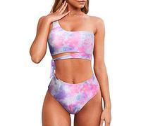 Bikini Damen Set High Waist - One-Shoulder Bikini Damen Push Up Zweiteilig Badeanzug Sexy Cut Out Bandage Bikinioberteile Hohe Taille Bikinihose Bademode Badeanzüge Bikini-Sets für Damen