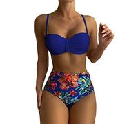 Bikini Damen Set High Waist - Spaghetti Träger Bikini Damen Große Brüste Zweiteilig Badeanzug Sexy Vintage Blumenmuster Bademode Strandmode Schwimmanzug Badeanzüge Bikini-Sets für Damen