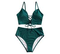 Bikini Damen Set High Waist - Träger Bikini Damen Cut Out Zweiteilig Badeanzug Sexy Lace-Up Bikinioberteile Hohe Taille Thong Bikinihose Bademode Strandmode Badeanzüge Bikini-Sets für