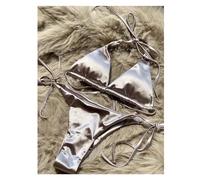 Bikini Damen Set Neckholder Metallic Satin Bikini Damen Bademode Damen Badeanzug Zweiteiliger Bikini Set(Silver Gray,S)