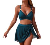 Bikini Damen Set Oberteil Mit Rock Badeanzug Zweiteilig High Waist Bademode Swimwear Women V Ausschnitt Push Up Beachwear Badeanzüge Spitze Strandbekleidung Swimsuits 2 Teiler
