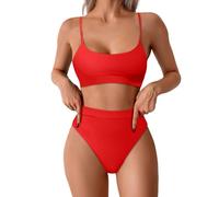 Bikini Damen Set Push Up Badeanzug Zweiteiliger Sexy Verstellbare U Ausschnitt Oberteil und High Waist Bauchweg Badeshorts Strand Schwimmanzug Große Größen Mode Sommer Bikini Sets