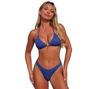 Bikini Damen Set Push Up Bademode Zweiteiliger Sexy Knot V Ausschnitt Neckholder Low Waist mit Schnürung Badeanzug Swimsuit Sport Schwimmanzug Badebekleidung für Strand