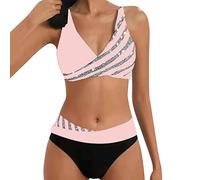 Bikini Damen Set Push Up - High Waist Bikini Damen Große Brüste Zweiteilig Badeanzug Sexy Heißer-Diamant Cross Streifen Glitzer Bademode Schwimmanzug Badeanzüge Bikini-Sets für Damen