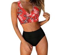 Bikini Damen Set Push Up, Low Waist V-Ausschnitt Badeanzug Sexy Bikinis Bademode Zweiteiliger Badeanzug Bauchweg Swimsuit Sport Bikini Sets, S-XXL
