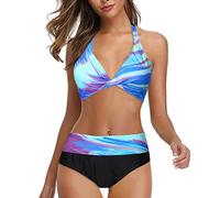 Bikini Damen Set Push Up - Neckholder Bikini Damen Große Größen Zweiteilig Badeanzug High Waist Sexy Bunt Farbblock Drucken Bademode Sport Strandmode Badeanzüge Bikini-Sets für Damen