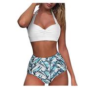 Bikini Damen Set Push Up - Neckholder Bikini Damen High Waist Zweiteilig Badeanzug Sexy Cross Wickeloptik Plissiert Vintage Blumenmuster Bademode Strandmode Badeanzüge Bikini-Sets für Damen