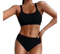Bikini Damen Set Push Up Schwarz Zweiteiliger Badeanzug für Damen Träger Bikinis Oberteil Damen Mid Waist Triangel Bikinis-Unterteile Trendy Bademode Schwimmanzug für Pool