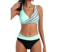 Bikini Damen Set Push Up - Zweiteilig Badeanzug Damen High Waist Sexy Glänzend Heiße Bohrer Streifen V-Ausschnitt Bademode Bequeme Sport Bikinis Badeanzüge Strandmode Bikini-Sets für Frauen