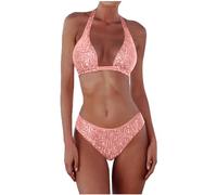 Bikini Damen Set Sexy 2024 Neu Pailletten Badeanzug Zweiteiliger Verstellbare Triangel String Bikini mit Neckholder Bikinioberteil und Niedrige Taille Bikinihose Zweiteilig Badeanzüg mit Dreieck Cup