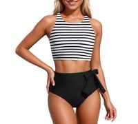 Bikini Damen Set Sexy Badeanzug Bademode Hohe Taille Farbblock Zweiteiliger Kordelzug Badeanzüge Bikinis Für Frauen Sportbadeanzüge Für Damen Smlxlxl3xl4xl5xl