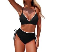Bikini Damen Set Sexy Badeanzug Bademode Hohe Taille Farbblock Zweiteiliger Kordelzug Badeanzüge Bikinis Für Frauen Bikini Mit Shorts Damen Weich Und Bequem