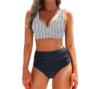 Bikini Damen Set Sexy Badeanzug Bademode Hohe Taille Farbblock Zweiteiliger Kordelzug Badeanzüge Bikinis Für Frauen Bikinis Teenager Mdchen 14 Jahre Smlxlxl3xl4xl5xl