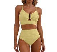 Bikini Damen Set Sexy Badeanzug Bademode Hohe Taille Farbblock Zweiteiliger Kordelzug Badeanzüge Bikinis Für Frauen Damen Set Hose Und Oberteil Sommergeschenk