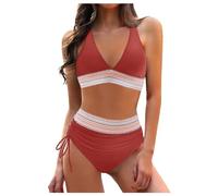 Bikini Damen Set Sexy Bauchweg Badeanzug Hohe Taille Zweiteiliger Badeanzüge Farbblock Badebekleidung Elegant Bademode Sommer Bikinis für Frauen Swimsuit Mit Kordelzug