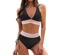 Bikini Damen Set Sexy Bauchweg Badeanzug Hohe Taille Zweiteiliger Badeanzüge Farbblock Badebekleidung Elegant Bademode Sommer Bikinis für Frauen Swimsuit Mit Kordelzug