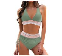 Bikini Damen Set Sexy Bauchweg Badeanzug Hohe Taille Zweiteiliger Badeanzüge Farbblock Badebekleidung Elegant Bademode Sommer Bikinis für Frauen Swimsuit Mit Kordelzug
