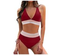 Bikini Damen Set Sexy Bauchweg Badeanzug Hohe Taille Zweiteiliger Badeanzüge Farbblock Badebekleidung Elegant Bademode Sommer Bikinis für Frauen Swimsuit Mit Kordelzug