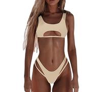 Bikini Damen Set Sexy Brazilian Style Tanga Bikini High Cut Out Bikini-Oberteil Low Waist Bikinihose Zweiteiliger Badeanzug Einfarbig Triangel Bademode Sommer Strand Badeanzüge Schwimmanzug Swimsuit