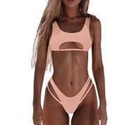 Bikini Damen Set Sexy Brazilian Style Tanga Bikini High Cut Out Bikini-Oberteil Low Waist Bikinihose Zweiteiliger Badeanzug Einfarbig Triangel Bademode Sommer Strand Badeanzüge Schwimmanzug Swimsuit