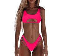 Bikini Damen Set Sexy Brazilian Style Tanga Bikini High Cut Out Bikini-Oberteil Low Waist Bikinihose Zweiteiliger Badeanzug Einfarbig Triangel Bademode Sommer Strand Badeanzüge Schwimmanzug Swimsuit