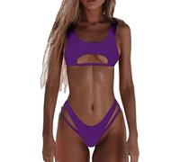 Bikini Damen Set Sexy Brazilian Style Tanga Bikini High Cut Out Bikini-Oberteil Low Waist Bikinihose Zweiteiliger Badeanzug Einfarbig Triangel Bademode Sommer Strand Badeanzüge Schwimmanzug Swimsuit