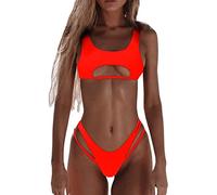 Bikini Damen Set Sexy Brazilian Style Tanga Bikini High Cut Out Bikini-Oberteil Low Waist Bikinihose Zweiteiliger Badeanzug Einfarbig Triangel Bademode Sommer Strand Badeanzüge Schwimmanzug Swimsuit