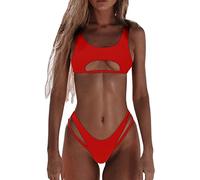 Bikini Damen Set Sexy Brazilian Style Tanga Bikini High Cut Out Bikini-Oberteil Low Waist Bikinihose Zweiteiliger Badeanzug Einfarbig Triangel Bademode Sommer Strand Badeanzüge Schwimmanzug Swimsuit