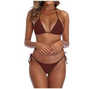 Bikini Damen Set Sexy, Einfarbig Zweiteiliger Badeanzug Triangel Bikinis und Lace Up Swimsuit Geteilter Badeanzüge Brazilian Style Badebekleidung Trendy Bademode für Pool