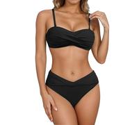 Bikini Damen Set Sexy Push Up Bikini-Sets für mit Bügel Verstellbar Bandeau Bikinis Low Waist Badeanzug Zweiteiler Gestreiftes Crossover Bikinioberteil Bademode Swimsuits