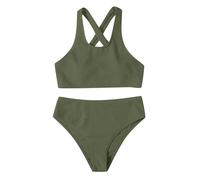Bikini Damen Set Wickeloptik Push Up Zweiteiliger Badeanzug Hohe Taille Farbblock Bademode Bauchweg Bikinis Sport Sexy Schwimmanzug Strandmode Swimsuit Sommer Badebekleidung
